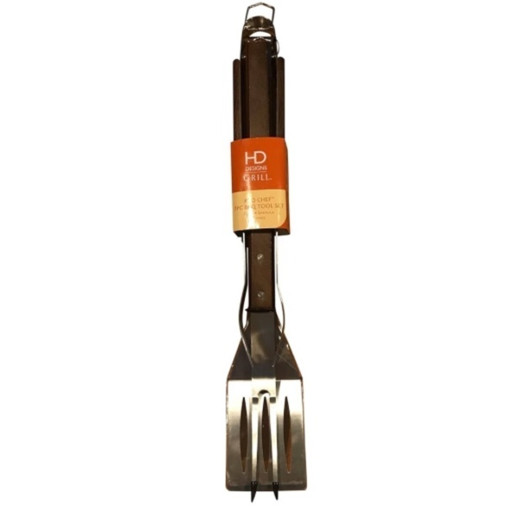 New Deluxe BBQ Tool Set - 3 Pieces - Fork, Spatula and Tongs - Heavy Duty